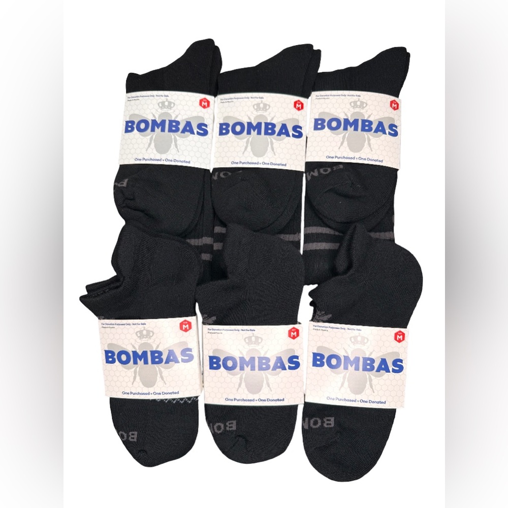 6 PACK BOMBAS MIXED ANKLE & CREW SOCKS SIZE MEDIUM UNISEX BLACK CLASSIC